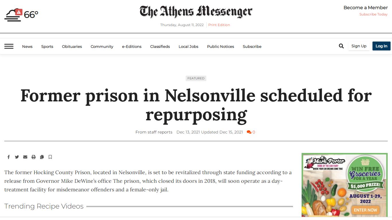 Former prison in Nelsonville scheduled for repurposing ...